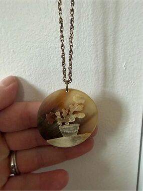 Vintage Pendant Necklace with Potted Flower Motif